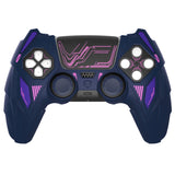 PlayVital Mecha Rhino Silicone Cover for PS5 Controller with Thumb Grips & Stickers, Anti-Slip Controller Grip Skin Accessories Compatible with PS5 Charging Station - Midnight Blue & Purple - HZAPFP005