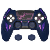 PlayVital Mecha Rhino Silicone Cover for PS5 Controller with Thumb Grips & Stickers, Anti-Slip Controller Grip Skin Accessories Compatible with PS5 Charging Station - Midnight Blue & Purple - HZAPFP005
