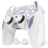 PlayVital Mecha Rhino Silicone Cover for PS5 Controller with Thumb Grips & Stickers, Anti-Slip Controller Grip Skin Accessories Compatible with PS5 Charging Station - White & Light Violet - HZAPFP003