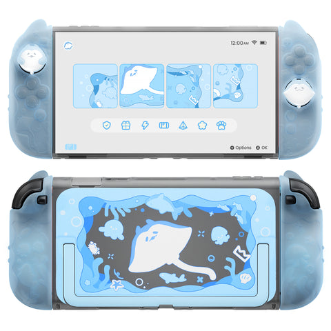 PlayVital Ocean Whisper Series Protective Case for Nintendo Switch 2, Kawaii  Dockable Hard Shell Case + Silicone Grips for Switch 2 with Thumb Grips & Sticker, Shockproof Protection Cover - Mint Blue - YPLNTP001