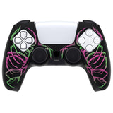 PlayVital Pure Series Carving Skull Pink & Green Dockable Model Anti-Slip Silicone Cover Skin with 6 Thumb Grip Caps for ps5 Controller Fits with Charging Station - EKPFL001