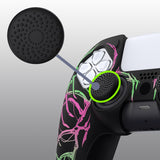 PlayVital Pure Series Carving Skull Pink & Green Dockable Model Anti-Slip Silicone Cover Skin with 6 Thumb Grip Caps for ps5 Controller Fits with Charging Station - EKPFL001