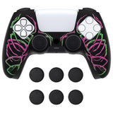 PlayVital Pure Series Carving Skull Pink & Green Dockable Model Anti-Slip Silicone Cover Skin with 6 Thumb Grip Caps for ps5 Controller Fits with Charging Station - EKPFL001