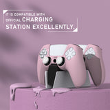 PlayVital Pure Series Ergonomic Anti-Slip Silicone Cover Skin for PS5 Controller, Soft Rubber Grip Case for PS5 Wireless Controller Fits with Charging Station with 6 Thumb Grip Caps - Cherry Blossoms Pink - EKPFP007