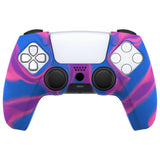 PlayVital Pure Series Dockable Model Anti-Slip Silicone Cover Skin for ps5 Controller, Soft Rubber Grip Case for ps5 Wireless Controller Fits with Charging Station with 6 Thumb Grip Caps - Pink & Purple & Blue - EKPFP003