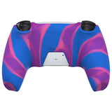 PlayVital Pure Series Dockable Model Anti-Slip Silicone Cover Skin for ps5 Controller, Soft Rubber Grip Case for ps5 Wireless Controller Fits with Charging Station with 6 Thumb Grip Caps - Pink & Purple & Blue - EKPFP003