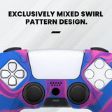 PlayVital Pure Series Dockable Model Anti-Slip Silicone Cover Skin for ps5 Controller, Soft Rubber Grip Case for ps5 Wireless Controller Fits with Charging Station with 6 Thumb Grip Caps - Pink & Purple & Blue - EKPFP003