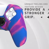 PlayVital Pure Series Dockable Model Anti-Slip Silicone Cover Skin for ps5 Controller, Soft Rubber Grip Case for ps5 Wireless Controller Fits with Charging Station with 6 Thumb Grip Caps - Pink & Purple & Blue - EKPFP003