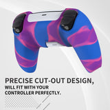 PlayVital Pure Series Dockable Model Anti-Slip Silicone Cover Skin for ps5 Controller, Soft Rubber Grip Case for ps5 Wireless Controller Fits with Charging Station with 6 Thumb Grip Caps - Pink & Purple & Blue - EKPFP003