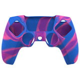 PlayVital Pure Series Dockable Model Anti-Slip Silicone Cover Skin for ps5 Controller, Soft Rubber Grip Case for ps5 Wireless Controller Fits with Charging Station with 6 Thumb Grip Caps - Pink & Purple & Blue - EKPFP003