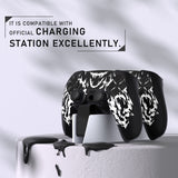PlayVital Design for PS5 Controller Skin Cover Fit with Charging Station - Anti-Slip Silicone Controller Grip Case for PS5 with 6 Thumb Grip & Sticker, Pure Series Dockable Model - Carving Fire Skull - EKPFL009