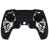 PlayVital Design for PS5 Controller Skin Cover Fit with Charging Station - Anti-Slip Silicone Controller Grip Case for PS5 with 6 Thumb Grip & Sticker, Pure Series Dockable Model - Carving Fire Skull - EKPFL009
