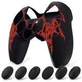 PlayVital Design for PS5 Controller Skin Cover Fit with Charging Station - Anti-Slip Silicone Controller Grip Case for PS5 with 6 Thumb Grip & Sticker, Pure Series Dockable Model - Wings Sigil Red - EKPFL008