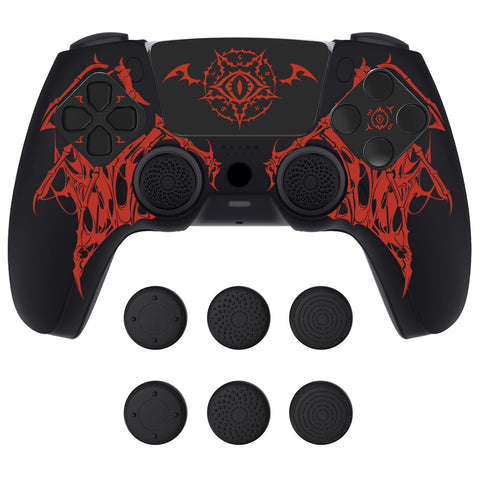 PlayVital Design for PS5 Controller Skin Cover Fit with Charging Station - Anti-Slip Silicone Controller Grip Case for PS5 with 6 Thumb Grip & Sticker, Pure Series Dockable Model - Wings Sigil Red - EKPFL008