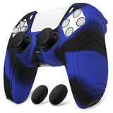 PlayVital Samurai Edition Blue & Black Anti-slip Controller Grip Silicone Skin, Ergonomic Soft Rubber Protective Case Cover for PlayStation 5 PS5 Controller with Black Thumb Stick Caps - BWPF017