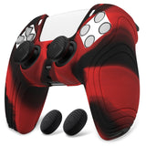 PlayVital Samurai Edition Red & Black Anti-slip Controller Grip Silicone Skin, Ergonomic Soft Rubber Protective Case Cover for PlayStation 5 PS5 Controller with Black Thumb Stick Caps - BWPF016