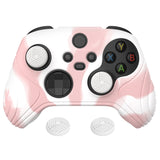 PlayVital Samurai Edition Pink & White Anti-slip Controller Grip Silicone Skin, Ergonomic Soft Rubber Protective Case Cover for Xbox Series S/X Controller with Black Thumb Stick Caps - WAX3026