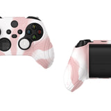 PlayVital Samurai Edition Pink & White Anti-slip Controller Grip Silicone Skin, Ergonomic Soft Rubber Protective Case Cover for Xbox Series S/X Controller with Black Thumb Stick Caps - WAX3026