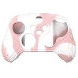 PlayVital Samurai Edition Pink & White Anti-slip Controller Grip Silicone Skin, Ergonomic Soft Rubber Protective Case Cover for Xbox Series S/X Controller with Black Thumb Stick Caps - WAX3026