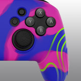 PlayVital Samurai Edition Ergonomic Silicone Skin Protective Case for Nintendo Switch Pro Controller, Soft Anti-slip Controller Grip Protector for Nintendo Switch Pro with Thumb Grip Caps - Pink & Purple & Blue - EBNPP013