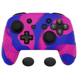 PlayVital Samurai Edition Ergonomic Silicone Skin Protective Case for Nintendo Switch Pro Controller, Soft Anti-slip Controller Grip Protector for Nintendo Switch Pro with Thumb Grip Caps - Pink & Purple & Blue - EBNPP013