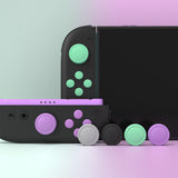 PlayVital Silicone Button Covers and Thumb Grip Set for Nintendo Switch 2, 8 Colorful ABXY Directional Button Caps & 8 Joystick Caps for Joycon 2 - Soft Violet & Mint Green & Black & Gray - WWYNTM076