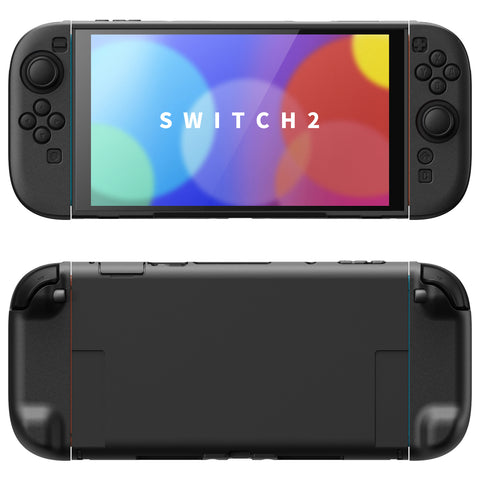 PlayVital Solid Color Series Protective Case for Nintendo Switch 2, Anti-Scratches Hard Shell Dockable Grip Cover with Extra Foldable Stand & Thumb Grips for Nintendo Switch 2  - Black - AXKNTP003