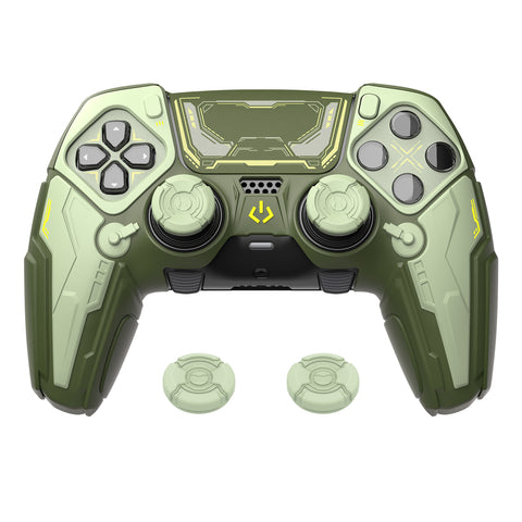 PlayVital Stellar Mecha Silicone Cover Skin for ps5 Edge Controller, Anti-slip Grip Protector for ps5 Edge Controller with Joystick Cap & Sticker - Army Green & Sage Green - JYEEGP004