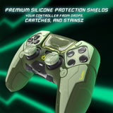 PlayVital Stellar Mecha Silicone Cover Skin for ps5 Edge Controller, Anti-slip Grip Protector for ps5 Edge Controller with Joystick Cap & Sticker - Army Green & Sage Green - JYEEGP004