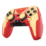 PlayVital Stellar Mecha Silicone Cover Skin for ps5 Edge Controller, Anti-slip Grip Protector for ps5 Edge Controller with Joystick Cap & Sticker - Crimson Red & Iron Yellow - JYEEGP003