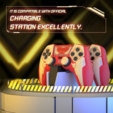 PlayVital Stellar Mecha Silicone Cover Skin for ps5 Edge Controller, Anti-slip Grip Protector for ps5 Edge Controller with Joystick Cap & Sticker - Crimson Red & Iron Yellow - JYEEGP003