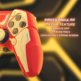 PlayVital Stellar Mecha Silicone Cover Skin for ps5 Edge Controller, Anti-slip Grip Protector for ps5 Edge Controller with Joystick Cap & Sticker - Crimson Red & Iron Yellow - JYEEGP003