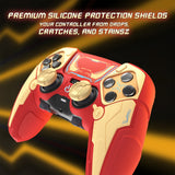 PlayVital Stellar Mecha Silicone Cover Skin for ps5 Edge Controller, Anti-slip Grip Protector for ps5 Edge Controller with Joystick Cap & Sticker - Crimson Red & Iron Yellow - JYEEGP003