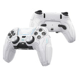 PlayVital Stellar Mecha Silicone Cover Skin for ps5 Edge Controller, Anti-slip Grip Protector for ps5 Edge Controller with Joystick Cap & Sticker - White & Frost Gray - JYEEGP002