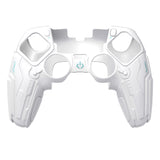 PlayVital Stellar Mecha Silicone Cover Skin for ps5 Edge Controller, Anti-slip Grip Protector for ps5 Edge Controller with Joystick Cap & Sticker - White & Frost Gray - JYEEGP002