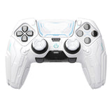 PlayVital Stellar Mecha Silicone Cover Skin for ps5 Edge Controller, Anti-slip Grip Protector for ps5 Edge Controller with Joystick Cap & Sticker - White & Frost Gray - JYEEGP002