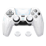 PlayVital Stellar Mecha Silicone Cover Skin for ps5 Edge Controller, Anti-slip Grip Protector for ps5 Edge Controller with Joystick Cap & Sticker - White & Frost Gray - JYEEGP002