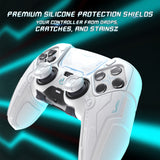 PlayVital Stellar Mecha Silicone Cover Skin for ps5 Edge Controller, Anti-slip Grip Protector for ps5 Edge Controller with Joystick Cap & Sticker - White & Frost Gray - JYEEGP002