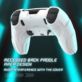 PlayVital Stellar Mecha Silicone Cover Skin for ps5 Edge Controller, Anti-slip Grip Protector for ps5 Edge Controller with Joystick Cap & Sticker - White & Frost Gray - JYEEGP002