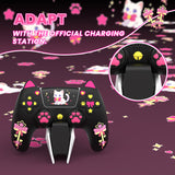 PlayVital Sweetheart Kitty Silicone Cover for ps5 Controller with 6 Joystick Caps and 6 Sticker, Soft Anti-Slip Full Protection Grip Skin Compatible with ps5 Charging Dock - Black - LRRPFP003