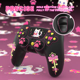 PlayVital Sweetheart Kitty Silicone Cover for ps5 Controller with 6 Joystick Caps and 6 Sticker, Soft Anti-Slip Full Protection Grip Skin Compatible with ps5 Charging Dock - Black - LRRPFP003