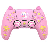 PlayVital Sweetheart Kitty Silicone Cover for ps5 Controller with 6 Joystick Caps and 6 Sticker, Soft Anti-Slip Full Protection Grip Skin Compatible with ps5 Charging Dock - Pink - LRRPFP001