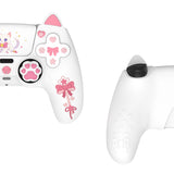 PlayVital Sweetheart Kitty Silicone Cover for ps5 Controller with 6 Joystick Caps and 6 Sticker, Soft Anti-Slip Full Protection Grip Skin Compatible with ps5 Charging Dock - White - LRRPFP002