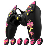 PlayVital Sweetheart Kitty Silicone Cover for ps5 Controller with 6 Joystick Caps and 6 Sticker, Soft Anti-Slip Full Protection Grip Skin Compatible with ps5 Charging Dock - Black - LRRPFP003