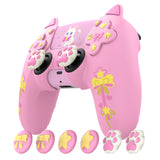 PlayVital Sweetheart Kitty Silicone Cover for ps5 Controller with 6 Joystick Caps and 6 Sticker, Soft Anti-Slip Full Protection Grip Skin Compatible with ps5 Charging Dock - Pink - LRRPFP001