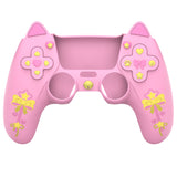 PlayVital Sweetheart Kitty Silicone Cover for ps5 Controller with 6 Joystick Caps and 6 Sticker, Soft Anti-Slip Full Protection Grip Skin Compatible with ps5 Charging Dock - Pink - LRRPFP001