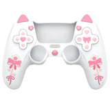 PlayVital Sweetheart Kitty Silicone Cover for ps5 Controller with 6 Joystick Caps and 6 Sticker, Soft Anti-Slip Full Protection Grip Skin Compatible with ps5 Charging Dock - White - LRRPFP002