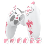 PlayVital Sweetheart Kitty Silicone Cover for ps5 Controller with 6 Joystick Caps and 6 Sticker, Soft Anti-Slip Full Protection Grip Skin Compatible with ps5 Charging Dock - White - LRRPFP002