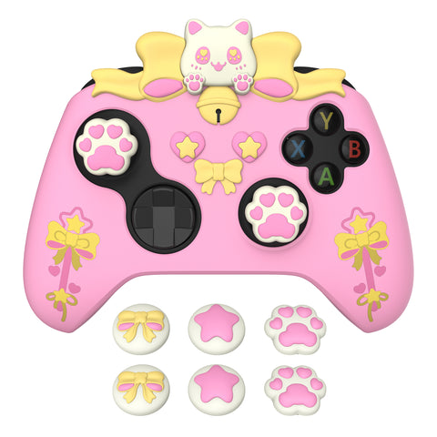 PlayVital Sweetheart Kitty Silicone Cover Compatible with Xbox Series X/S Controller with Thumb Grips and Stickers, Soft Rubber Protector with Anti-Slip Grip for Xbox Core Controller - Pink - XEEX3P001