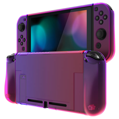 PlayVital UPGRADED Glossy Dockable Case Grip Cover for NS Switch, Ergonomic Protective Case for NS Switch, Separable Protector Hard Shell for Joycon - Clear Atomic Purple Rose Red - ANSP3008